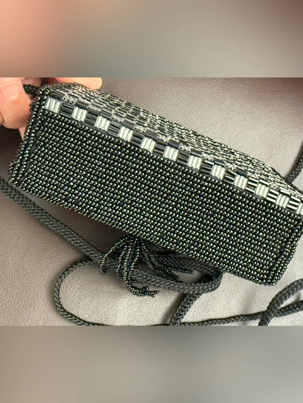 Vintage Magid Beaded Crossbody Bag Black Gold Checkerboard Tassel Evening Clutch